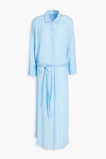 MELISSA ODABASH Alesha Midikleid aus Crêpe in Knitteroptik mit Gürtel und Falten