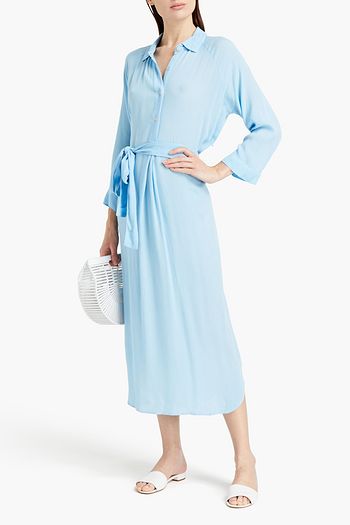MELISSA ODABASH Alesha Midikleid aus Crêpe in Knitteroptik mit Gürtel und Falten