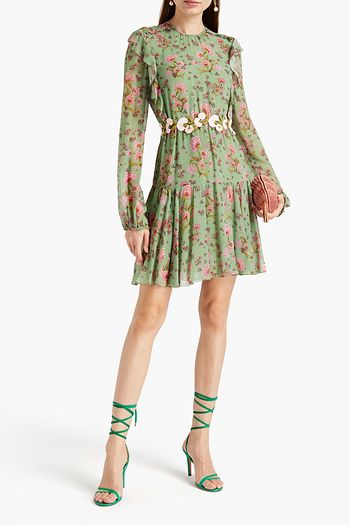 GIAMBATTISTA VALLI Minikleid aus Seidenchiffon mit floralem Print und Stickereien