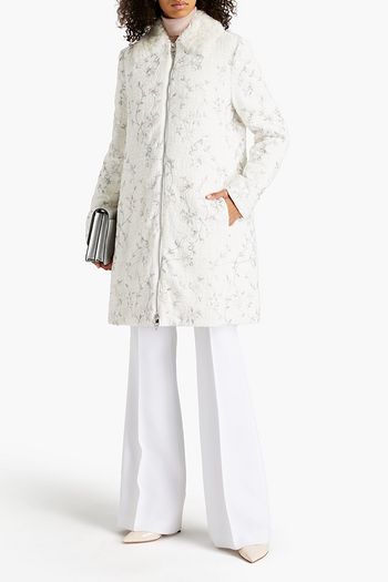 GIAMBATTISTA VALLI Shearling-trimmed embroidered cotton-blend bouclé-tweed coat
