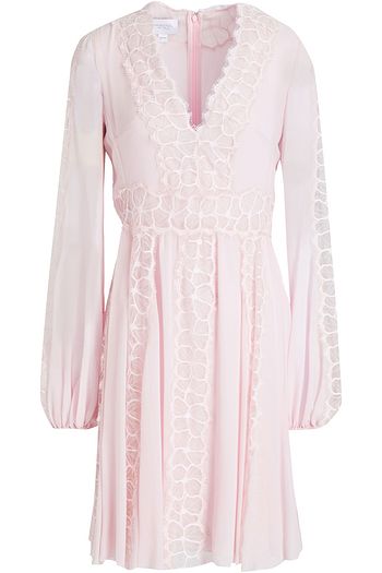 GIAMBATTISTA VALLI Lace-paneled gathered silk-chiffon mini dress