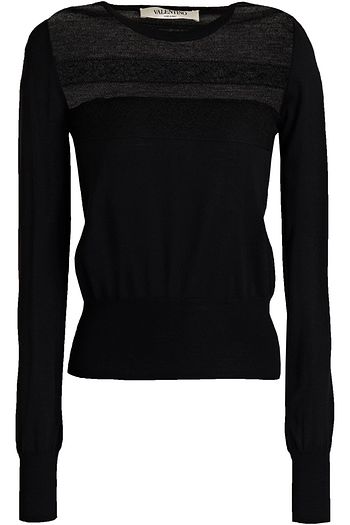 VALENTINO Wollpullover mit Point d'Esprit-Besatz