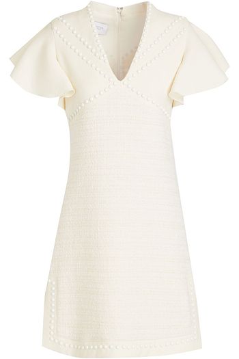 GIAMBATTISTA VALLI Studded crepe-paneled boucle-tweed mini dress