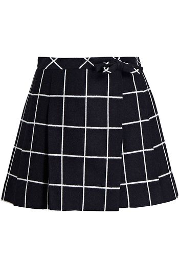 VALENTINO Pleated checked wool-flannel mini wrap skirt