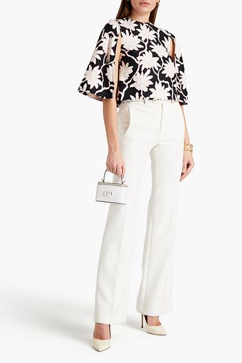 VALENTINO Cape-effect floral-print wool and silk-blend crepe top
