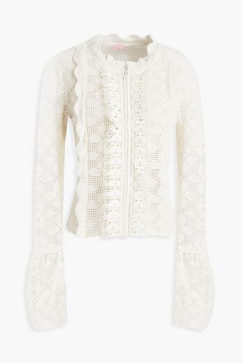 GIAMBA Ruffle-trimmed cotton-blend crochet cardigan