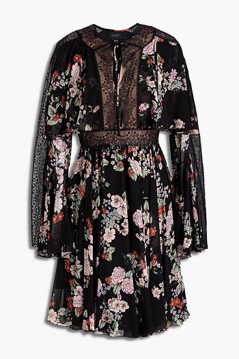 GIAMBATTISTA VALLI Cape-effect lace-trimmed floral-print silk-chiffon dress