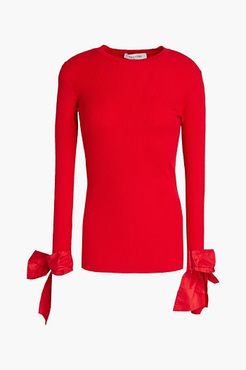 VALENTINO Pullover aus gerippter Wolle mit Schleife und Shell-Besatz