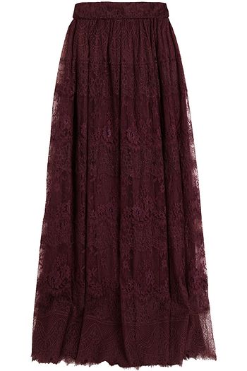 VALENTINO Gathered lace maxi skirt