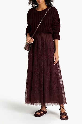 VALENTINO Gathered lace maxi skirt