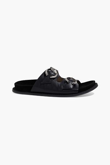 JIMMY CHOO Acer crystal-embellished textured-leather sandals