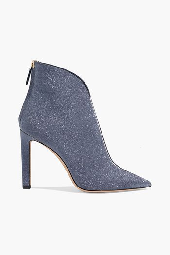 JIMMY CHOO Bowie 100 PVC-trimmed glittered woven ankle boots