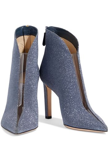 JIMMY CHOO Bowie 100 PVC-trimmed glittered woven ankle boots