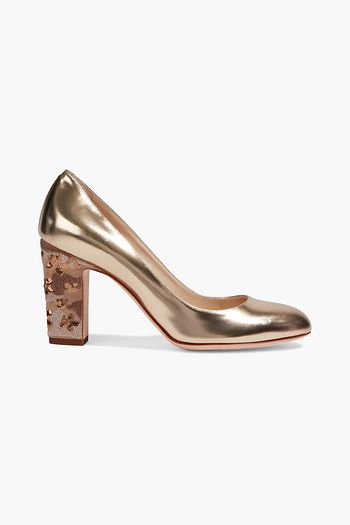 JIMMY CHOO Billie 85 mirrored-leather and embellished suede pumps