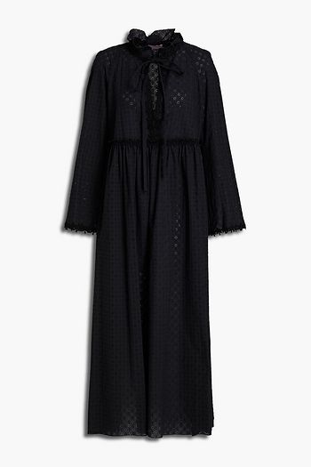 GIAMBA Gathered broderie anglaise cotton midi dress