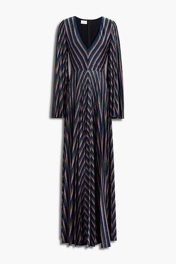 GIAMBA Pleated metallic stretch-knit maxi dress