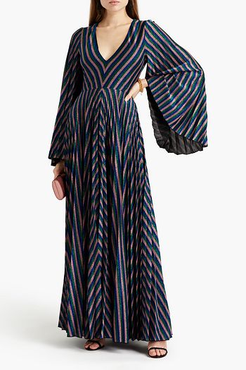 GIAMBA Pleated metallic stretch-knit maxi dress