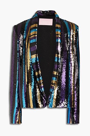 GIAMBA Striped sequined mesh blazer