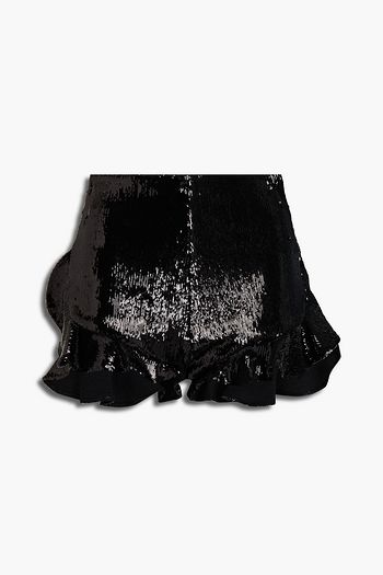 GIAMBA Ruffled sequined crepe shorts