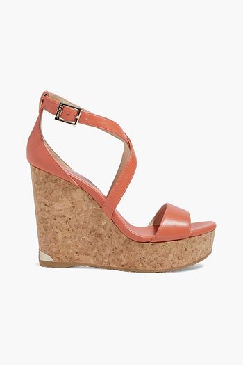 JIMMY CHOO Portia leather wedge sandals
