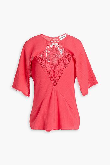 ANTIK BATIK Sola crocheted lace-paneled cotton-gauze top