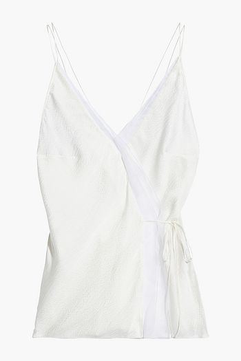 ROKSANDA Tie-front wrap-effect organza-trimmed hammered silk-satin camisole