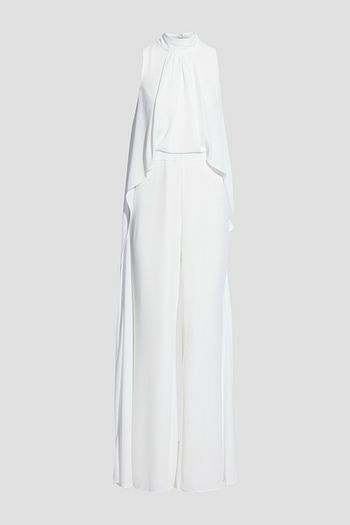 HALSTON Alice cape-effect draped crepe wide-leg jumpsuit