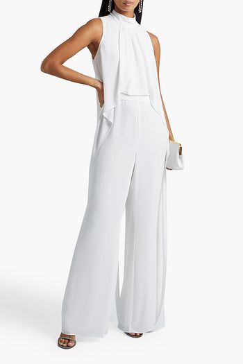 HALSTON Alice cape-effect draped crepe wide-leg jumpsuit