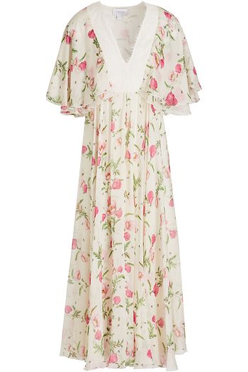 GIAMBATTISTA VALLI Lace-trimmed floral-print silk-chiffon midi dress