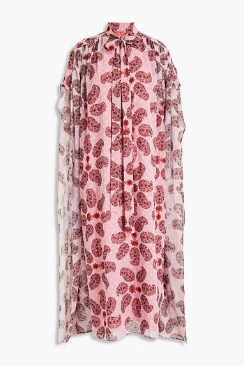 GIAMBATTISTA VALLI Pussy-bow gathered floral-print fil coupé chiffon midi dress