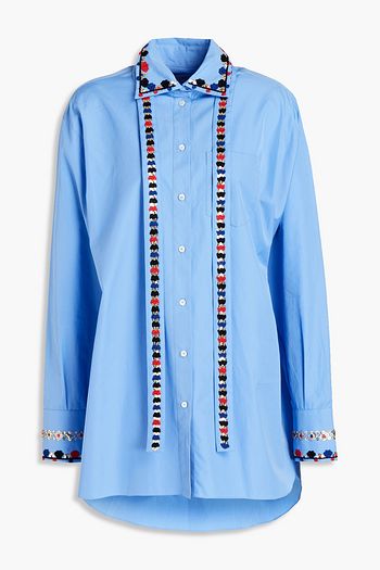 VALENTINO Tie-neck embellished cotton-poplin shirt