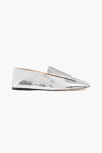 SERGIO ROSSI Embellished satin collapsible-heel loafers