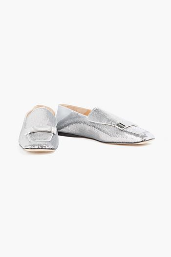 SERGIO ROSSI Embellished satin collapsible-heel loafers