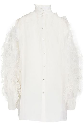 VALENTINO Hemd aus Seidenorganza mit Federn und Rüschen