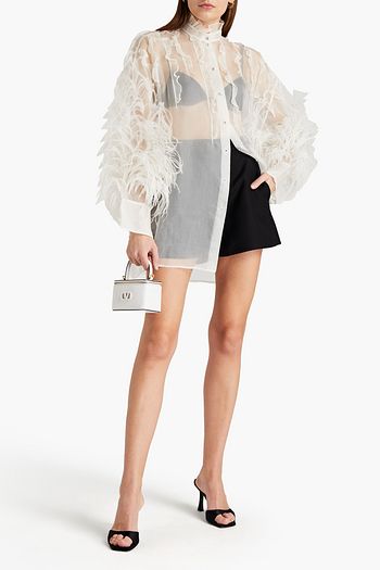 VALENTINO Hemd aus Seidenorganza mit Federn und Rüschen