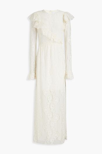 GIAMBATTISTA VALLI Maxikleid aus Spitze aus einer Baumwollmischung mit Raffung und Rüschen