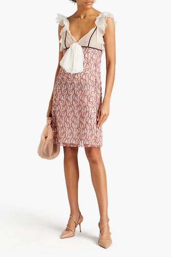 GIAMBATTISTA VALLI Bow-embellished embroidered tulle and corded lace midi dress