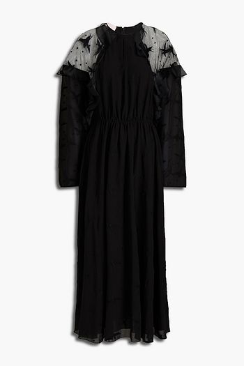 GIAMBA Embroidered Swiss dot-paneled georgette maxi dress
