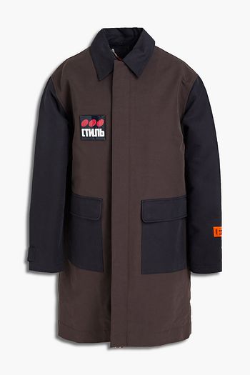 HERON PRESTON Appliquéd two-tone waxed cotton-blend canvas raincoat