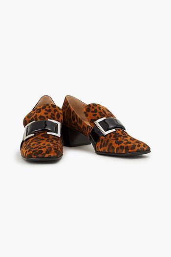 SERGIO ROSSI Patent leather-trimmed leopard-print suede pumps