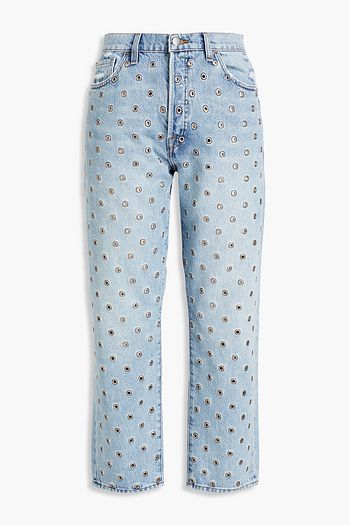 FRAME Le Slouch cropped eyelet-embellished high-rise straight-leg jeans