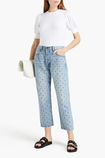FRAME Le Slouch cropped eyelet-embellished high-rise straight-leg jeans