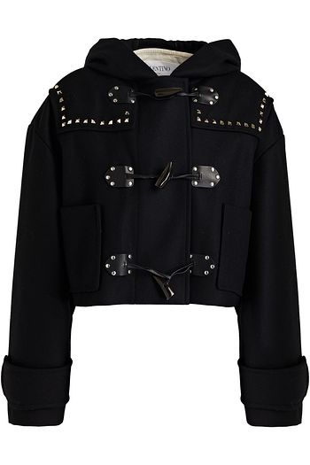 VALENTINO Cropped Kapuzenjacke aus Wollfilz mit Nieten