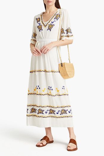 ANTIK BATIK Miguel belted embroidered crinkled cotton-gauze midi dress