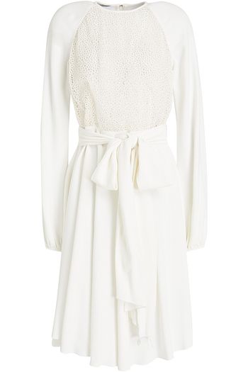 GIAMBATTISTA VALLI Belted lace-paneled crepe dress
