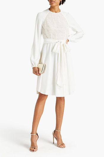 GIAMBATTISTA VALLI Belted lace-paneled crepe dress