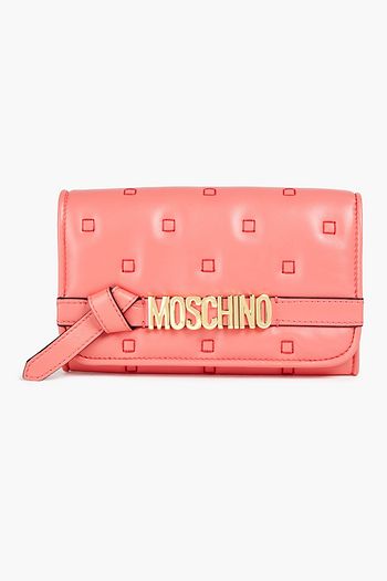 MOSCHINO Logo-appliquéd quilted leather wallet