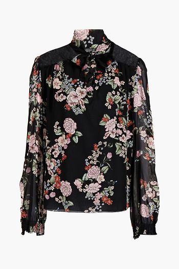 GIAMBATTISTA VALLI Lace-paneled floral-print silk-georgette blouse