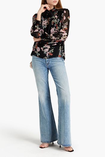 GIAMBATTISTA VALLI Lace-paneled floral-print silk-georgette blouse