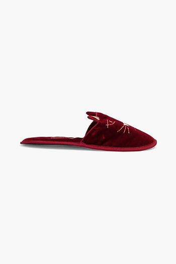CHARLOTTE OLYMPIA Kitty embroidered velvet slippers